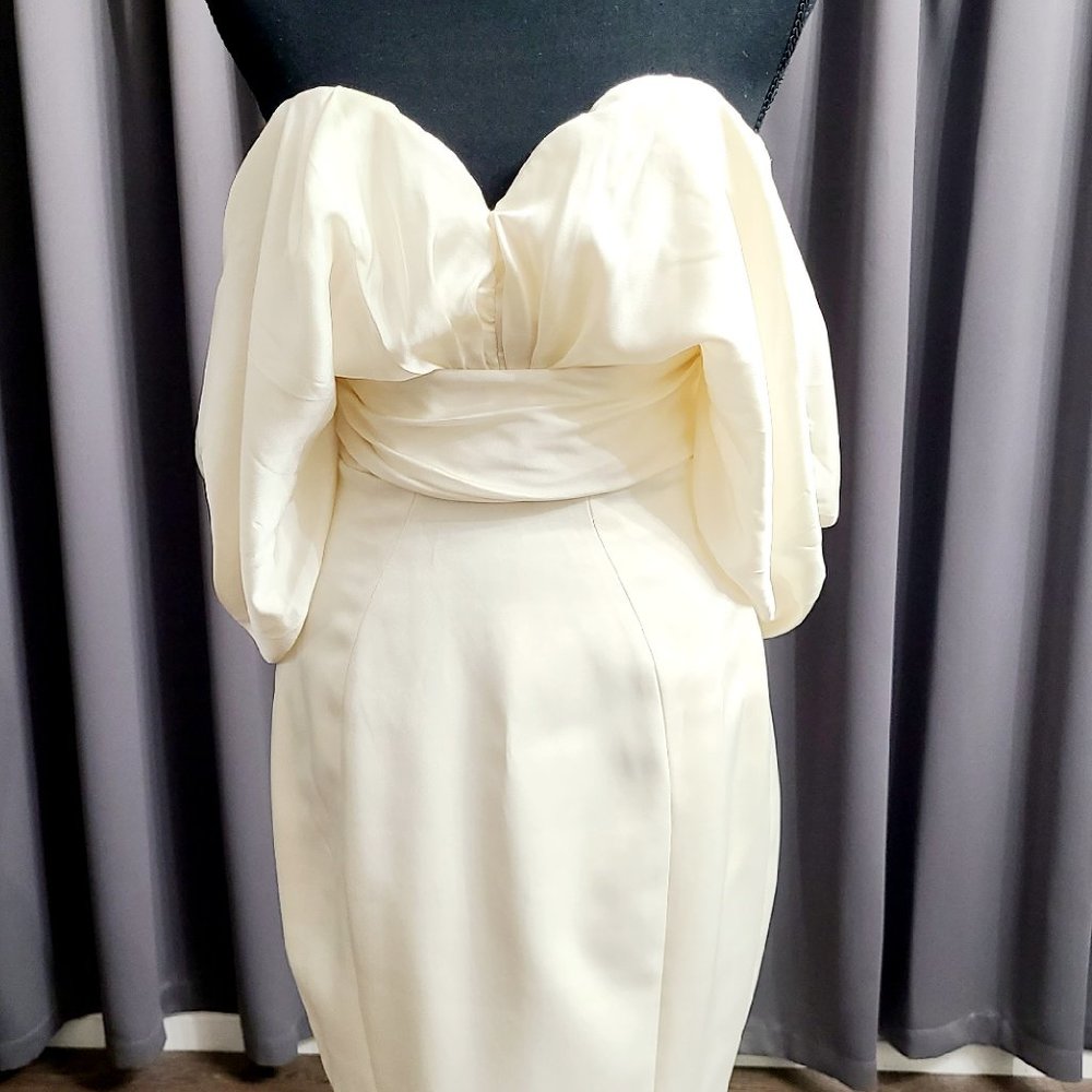 Ivory Drape Off Shoulder Bow Dress